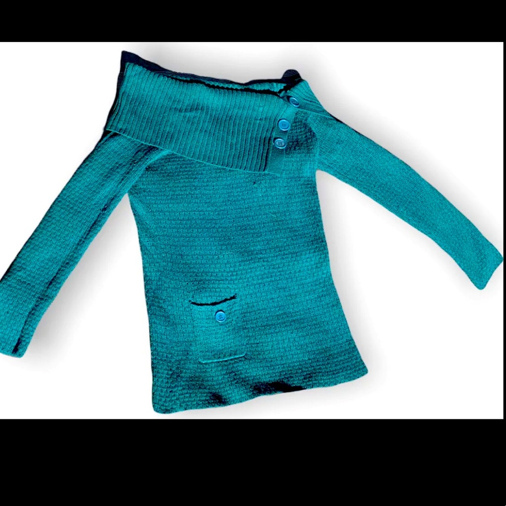 JJ Original Cowl Neck With Button Detail Knit Sweater Turquoise Women’s Size Med